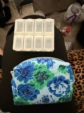 Blue & Green Floral Zip Pouch